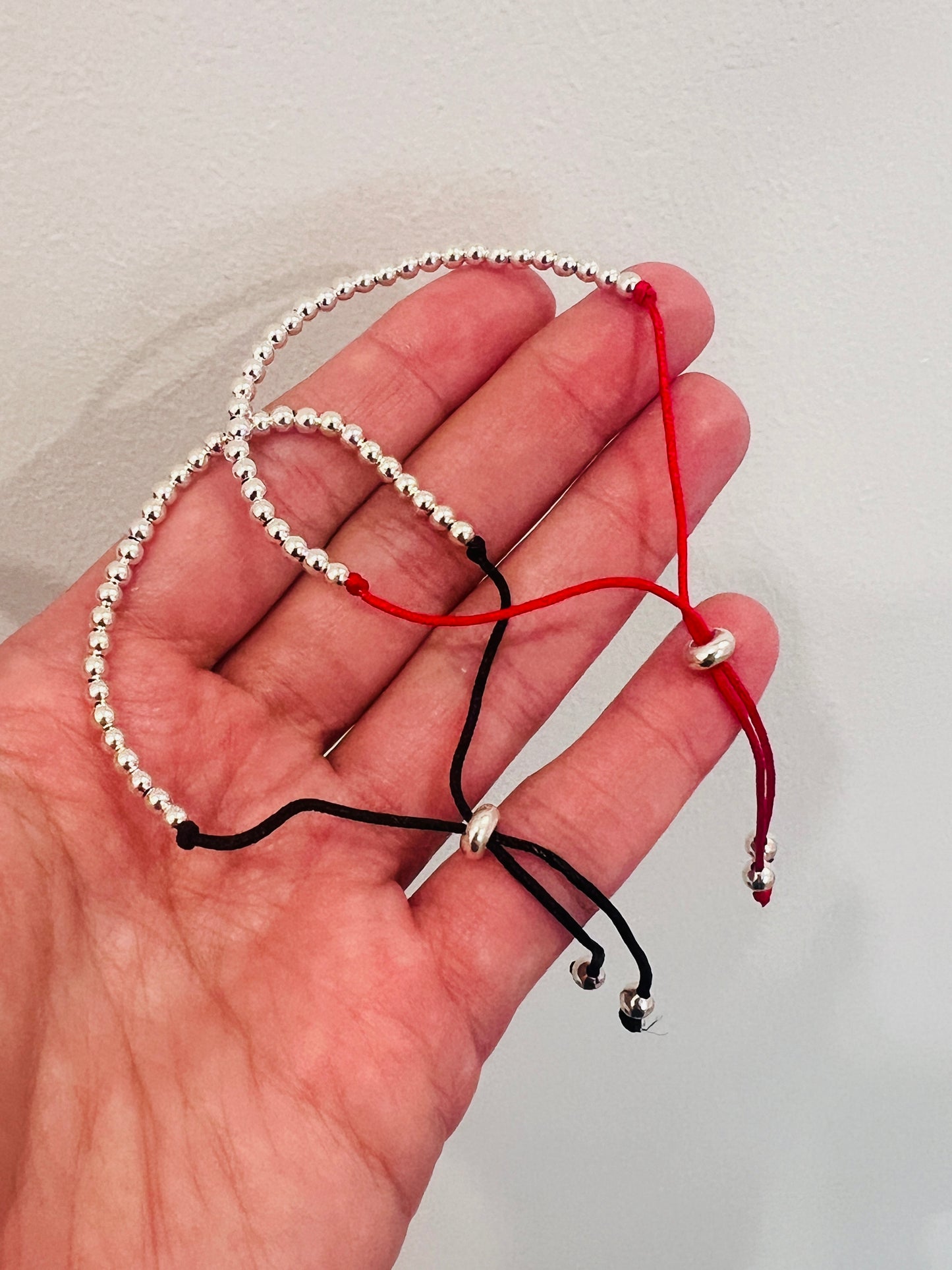 Sterling Silver Adjustable Bracelet | 3mm Red or Black
