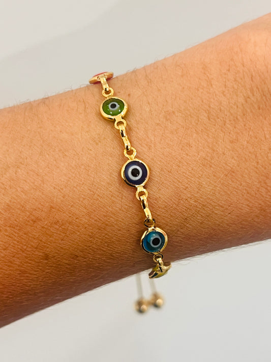 Gold Filled Evil Eye Adjustable Bracelet | Dainty Protection Piece