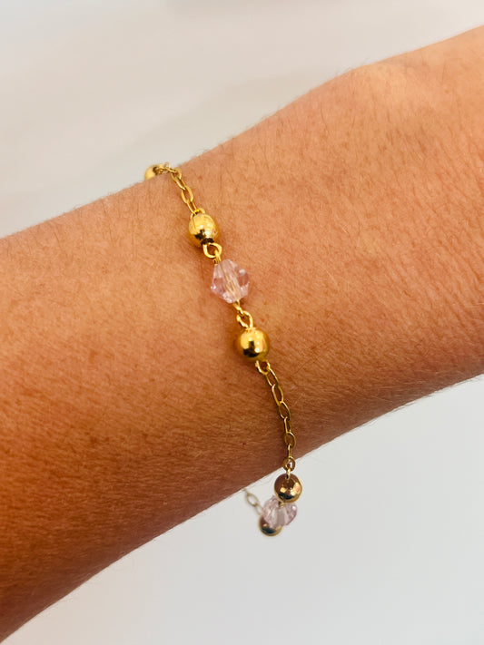 Gold Filled Paperclip Bracelet | Beaded Accent Chain