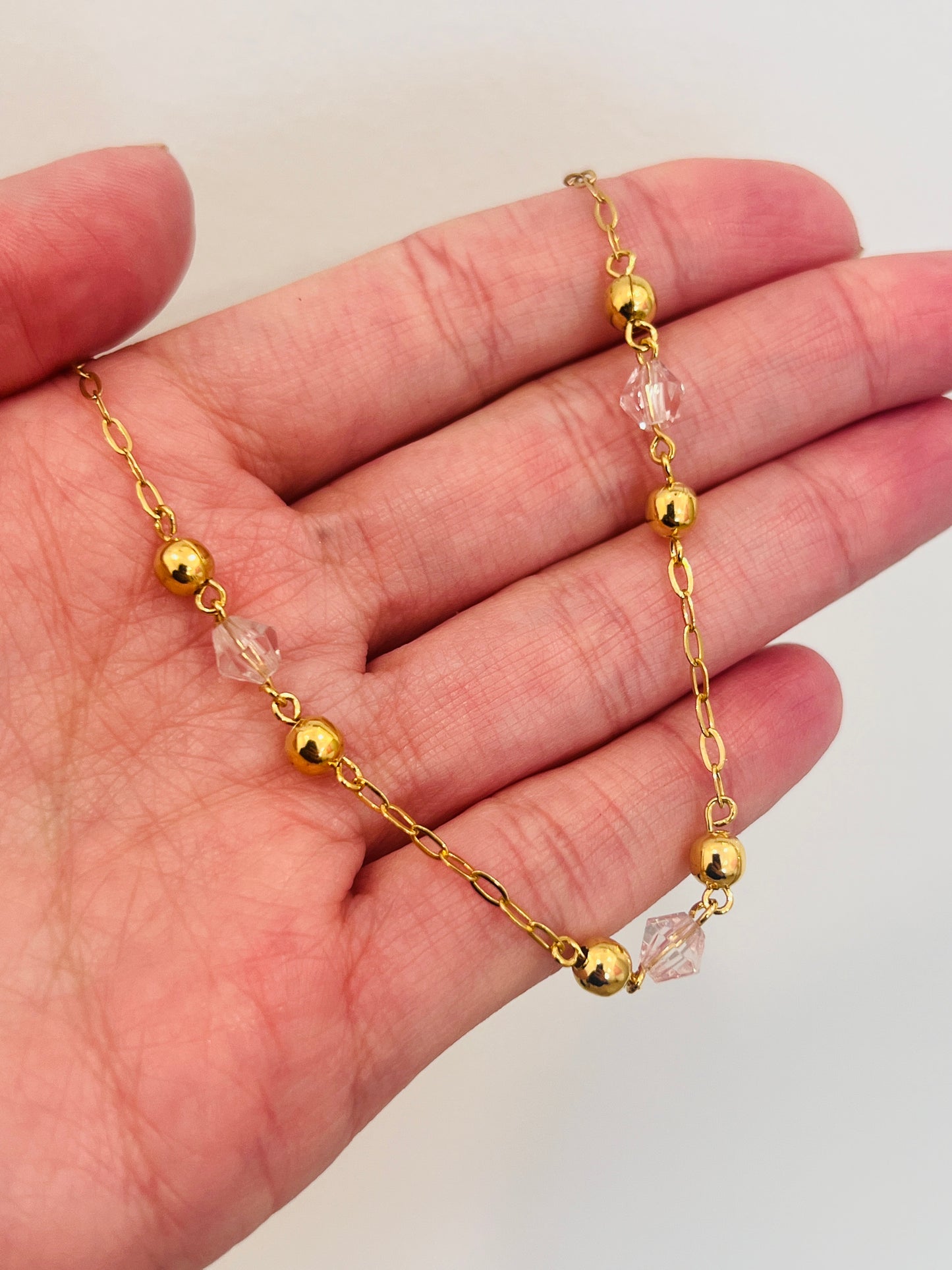 Gold Filled Paperclip Bracelet | Beaded Accent Chain