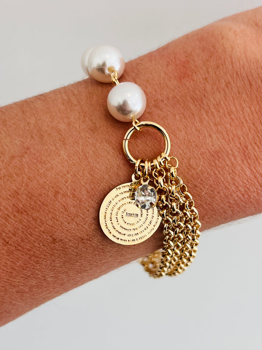Gold Filled Bracelet with Pearls & Prayer Charm | Faith-Inspired Jewelry
