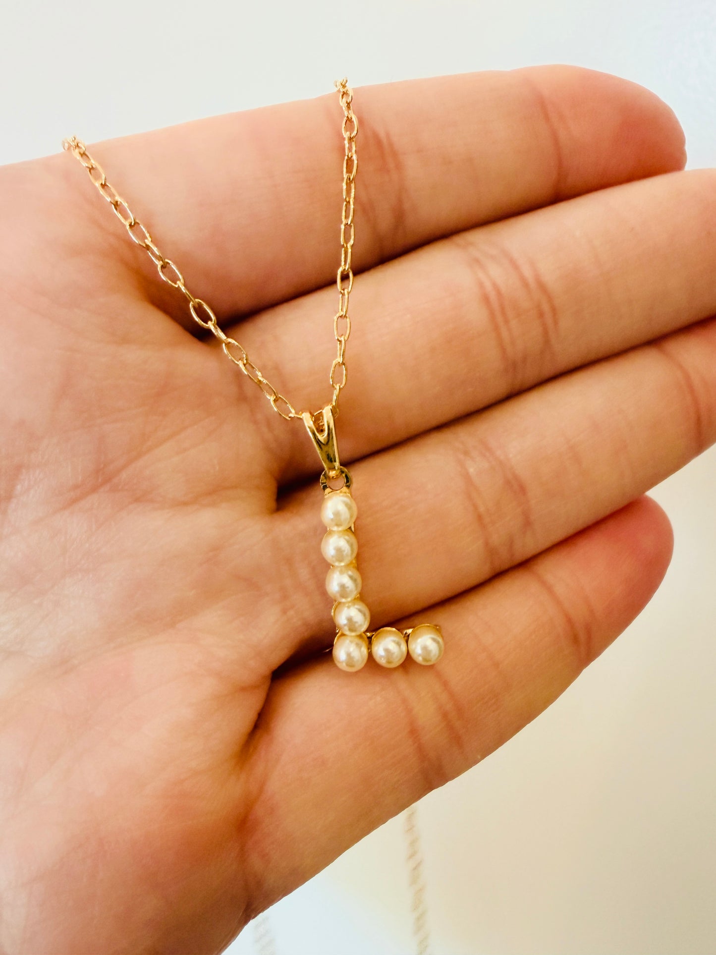 Gold Filled Faux Pearl Initial Necklace | 17mm Personalized Pendant