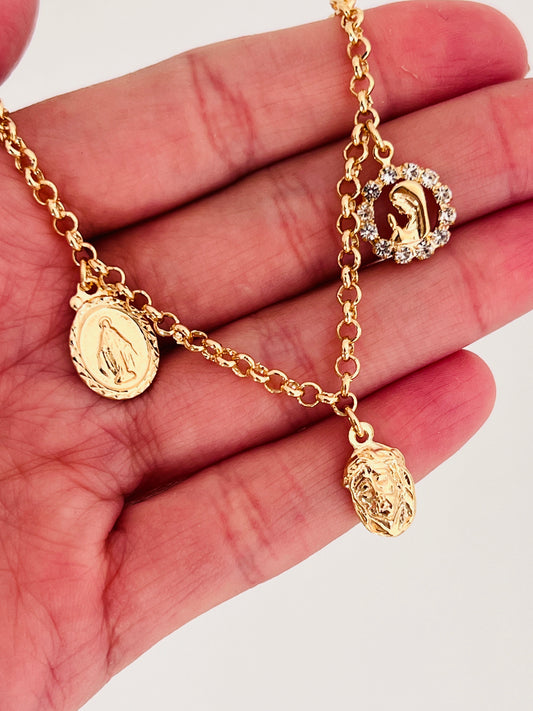 Gold Filled Religious Charm Bracelet | 2mm Faith Icons