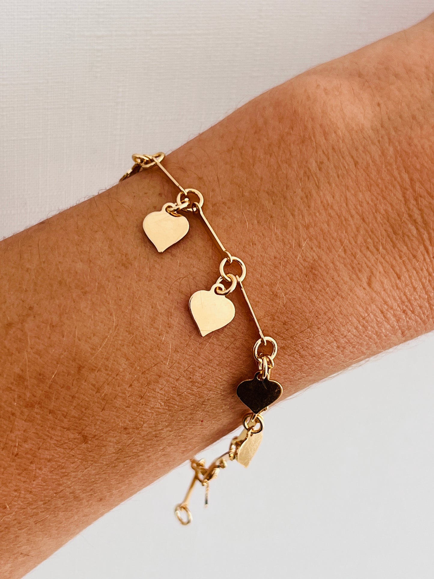 Gold Filled Dangling Heart Bracelet | 1mm Dainty Love