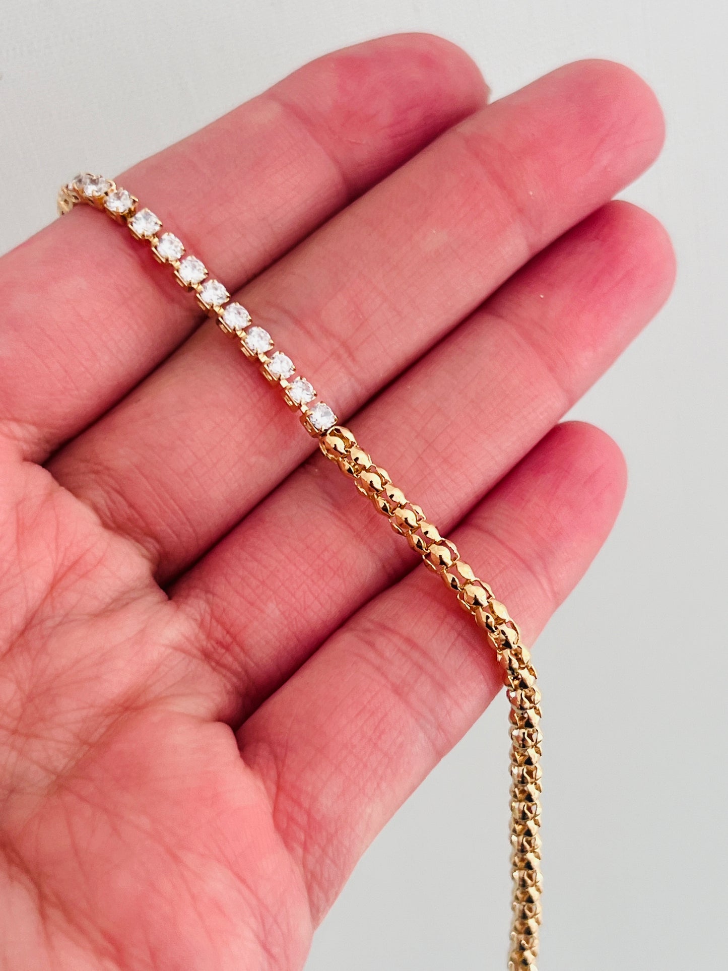 Gold Filled CZ Tennis & Popcorn Bracelet | Dual Texture
