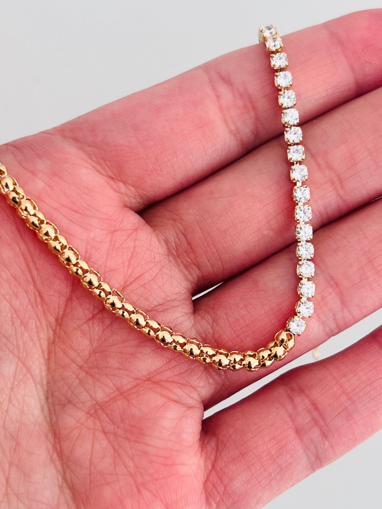 Gold Filled CZ Tennis & Popcorn Bracelet | Dual Texture