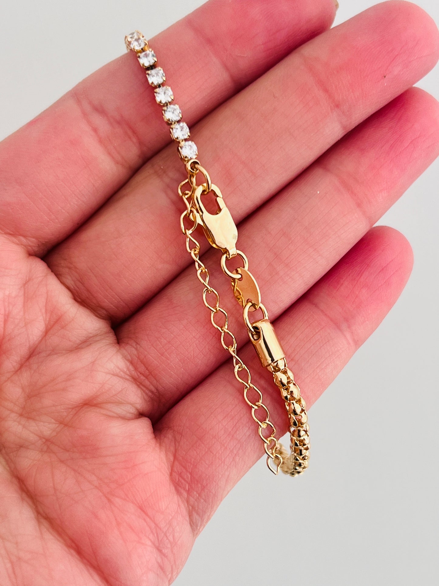 Gold Filled CZ Tennis & Popcorn Bracelet | Dual Texture