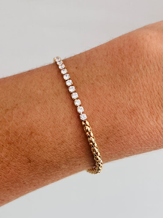 Gold Filled CZ Tennis & Popcorn Bracelet | Dual Texture