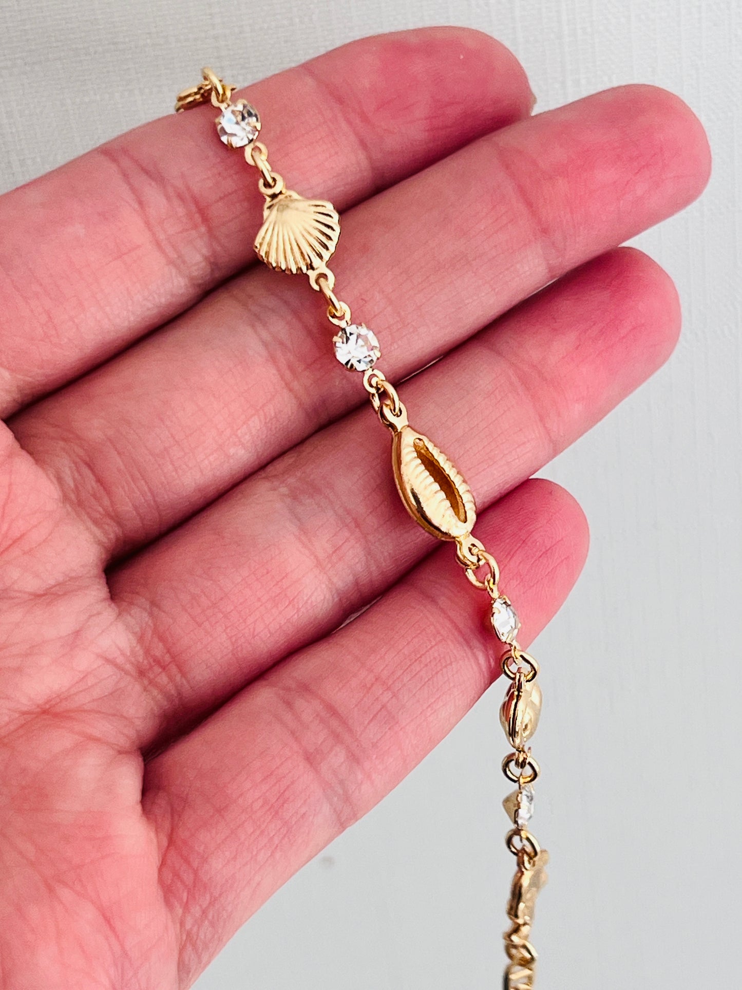 Gold Filled Puka Shell Bracelet with Elephant Charm | 7.5" Inch Bracelet