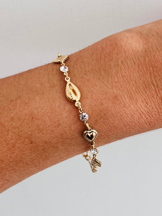Gold Filled Puka Shell Bracelet with Elephant Charm | 7.5" Inch Bracelet
