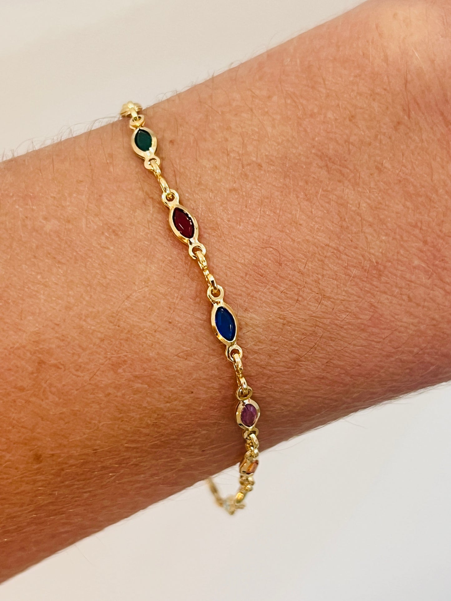 Gold Filled Gemstone Bracelet | 3mm Oval Charm Chain