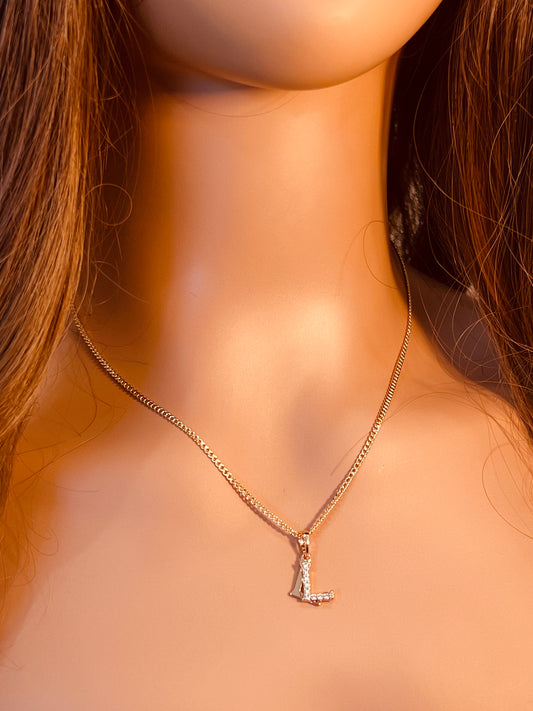 Gold Filled Double Initial CZ Necklace | Custom Curb Chain Charm