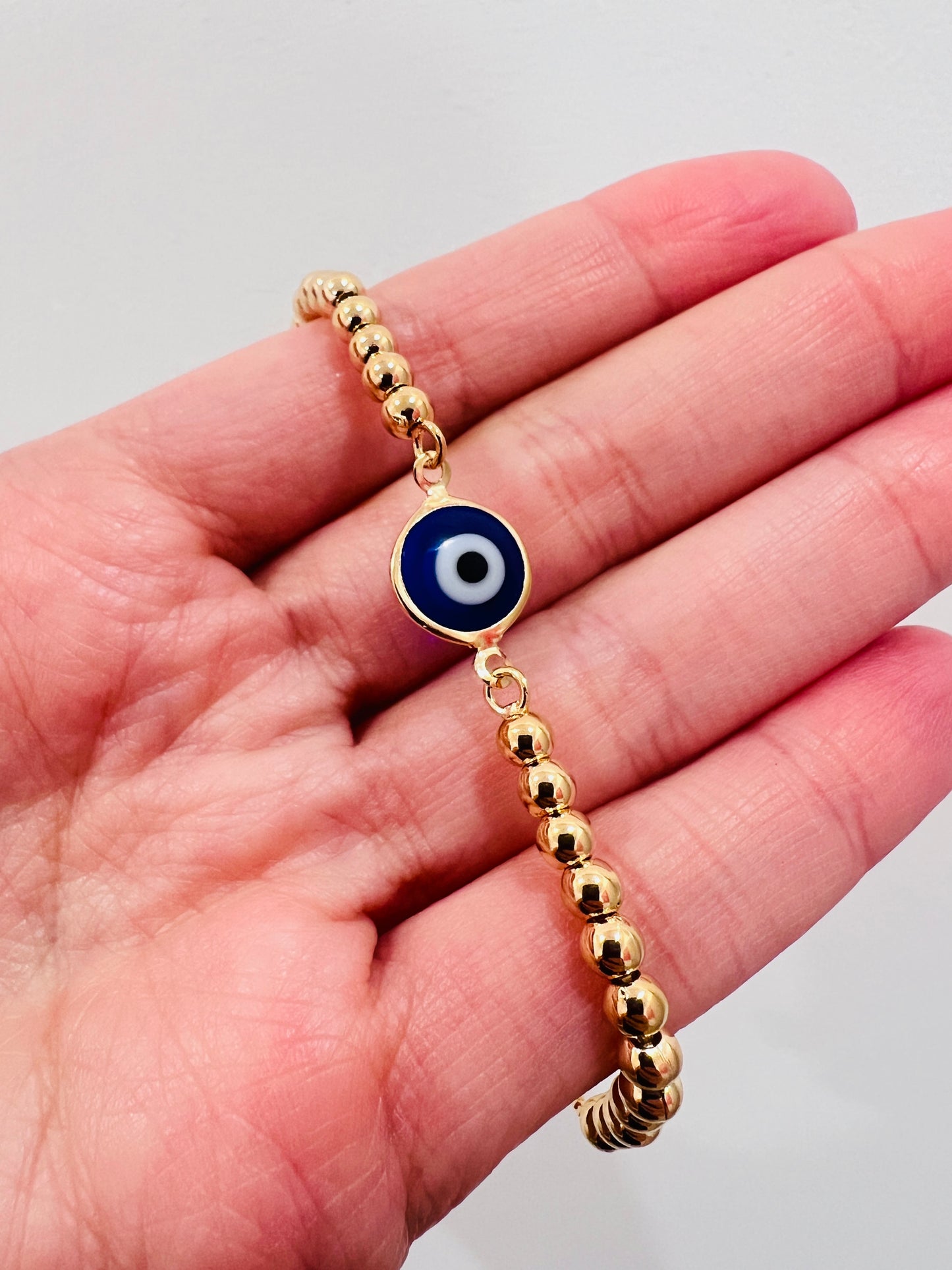 Gold Filled Evil Eye Bracelet | Adjustable | 4mm Beads