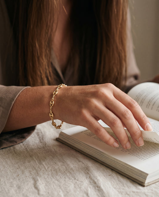 Gold Filled 4.5mm Puff Bracelet worn by a model