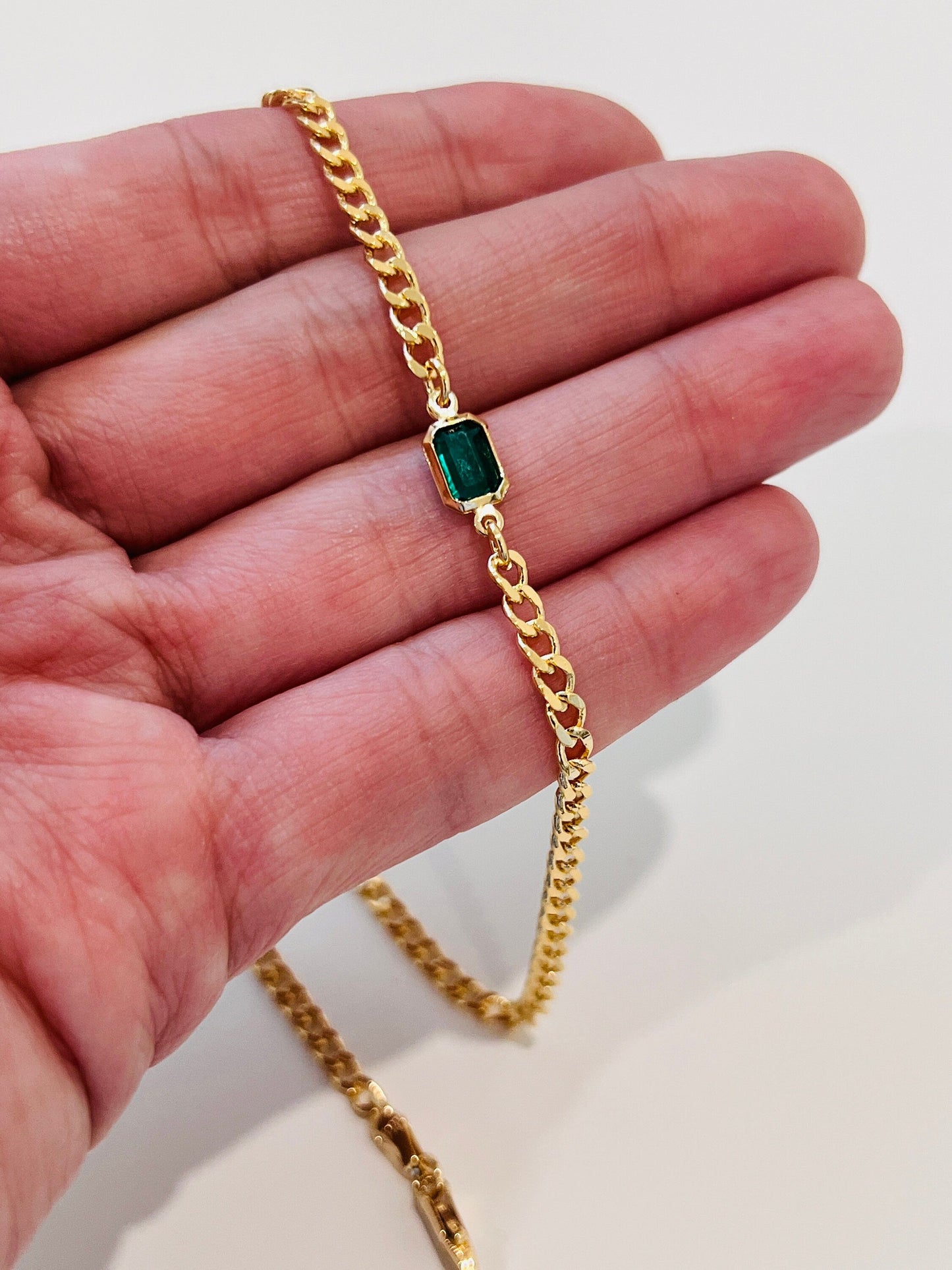 18KT Gold Filled Necklaces, Gold Filled 4mm Curb Gemstone Necklace | Dainty Radiance with a Touch of Color by HAUS OF MONO...