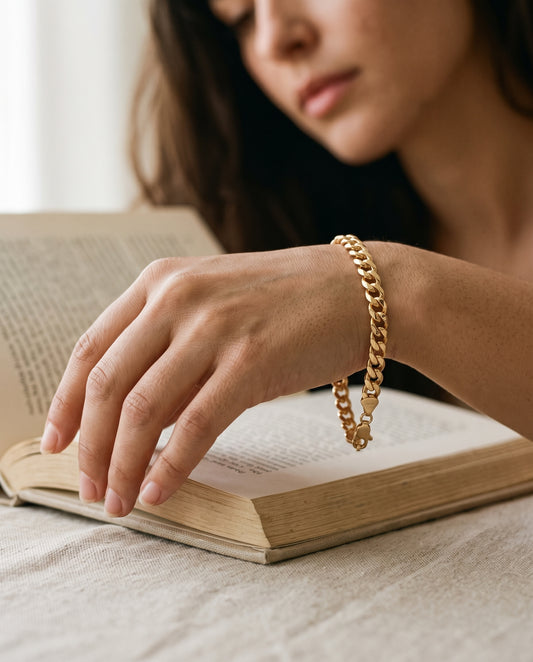 Gold Filled 6mm Curb Bracelet worn by a model