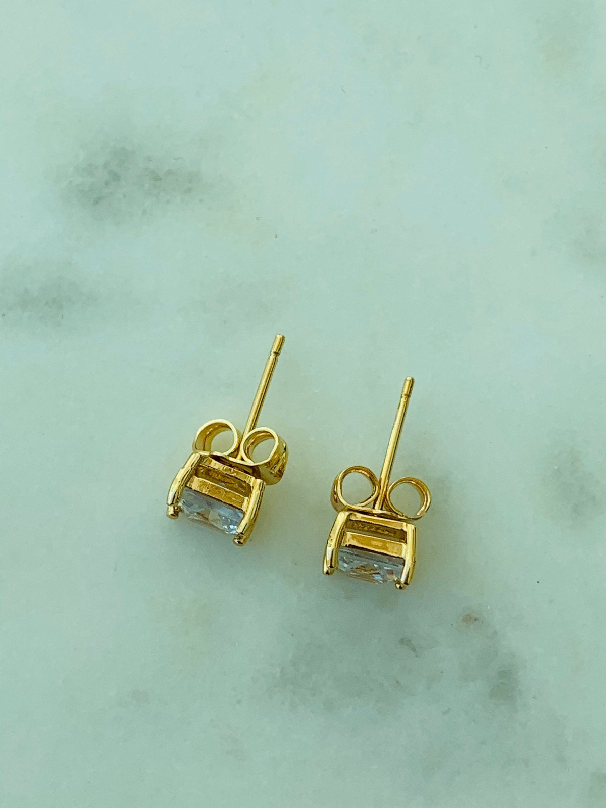 18KT Gold Filled Earrings, Gold Filled 8mm CZ Princess Cut Stud Earrings by HAUS OF MONOGRAM