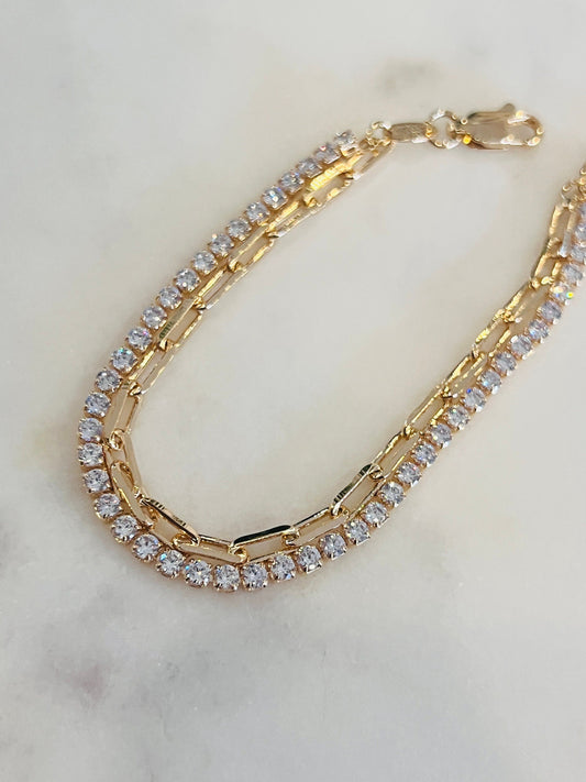 Gold Filled CZ Tennis & Paperclip Bracelet | Sparkle Meets Edge by HAUS OF MONOGRAM - Bracelets, , HOM-12100