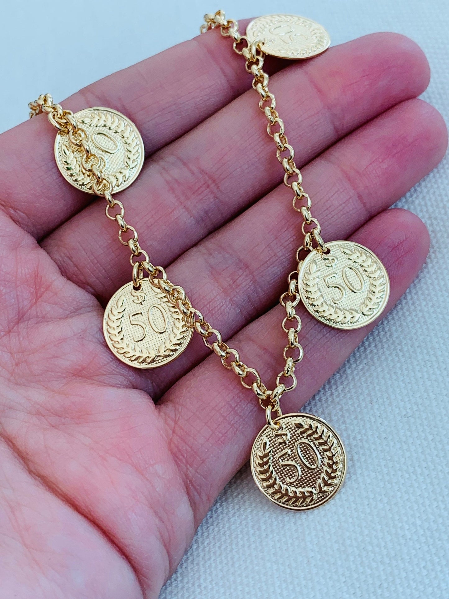 18KT Gold Filled Bracelets, Gold Filled Dangling Coin Bracelet | Chic Everyday Charm by HAUS OF MONOGRAM