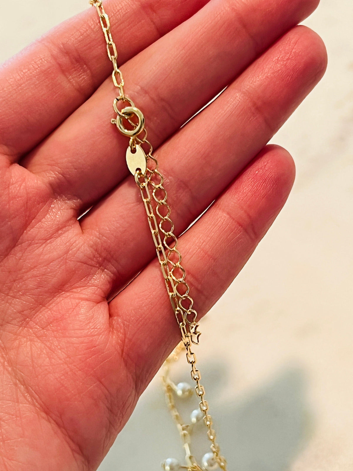18KT Gold Filled Necklaces, Gold Filled Dangling Pearl Necklace | 2mm Dainty Accent by HAUS OF MONOGRAM