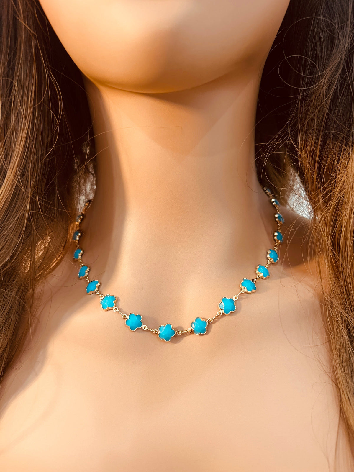 18KT Gold Filled Necklaces, Gold Filled Flower Necklace | Gemstone Charm | 14–18 Inch by HAUS OF MONOGRAM