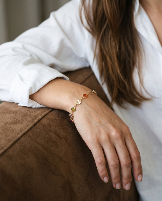 Gold Filled Gemstone Bracelet worn by a model
