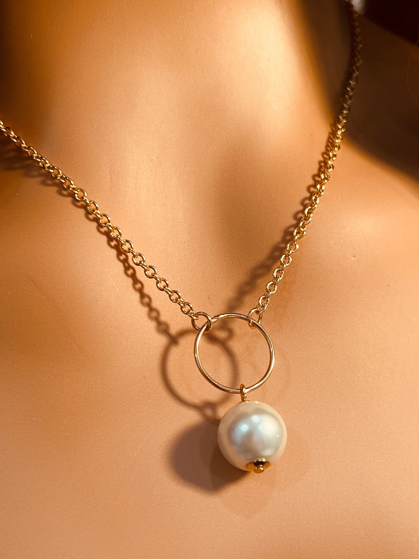 18KT Gold Filled Necklaces, Gold Filled Rolo Pearl Necklace | 11mm Pearl | 17.5" by HAUS OF MONOGRAM