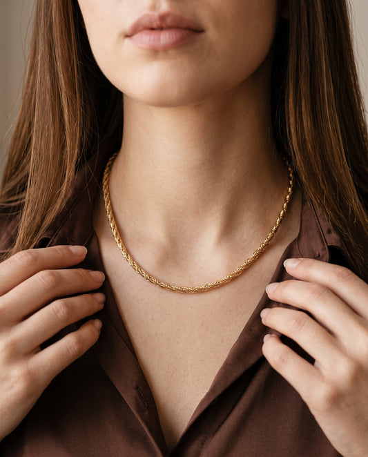 Gold Filled Wheat Necklace worn by a model