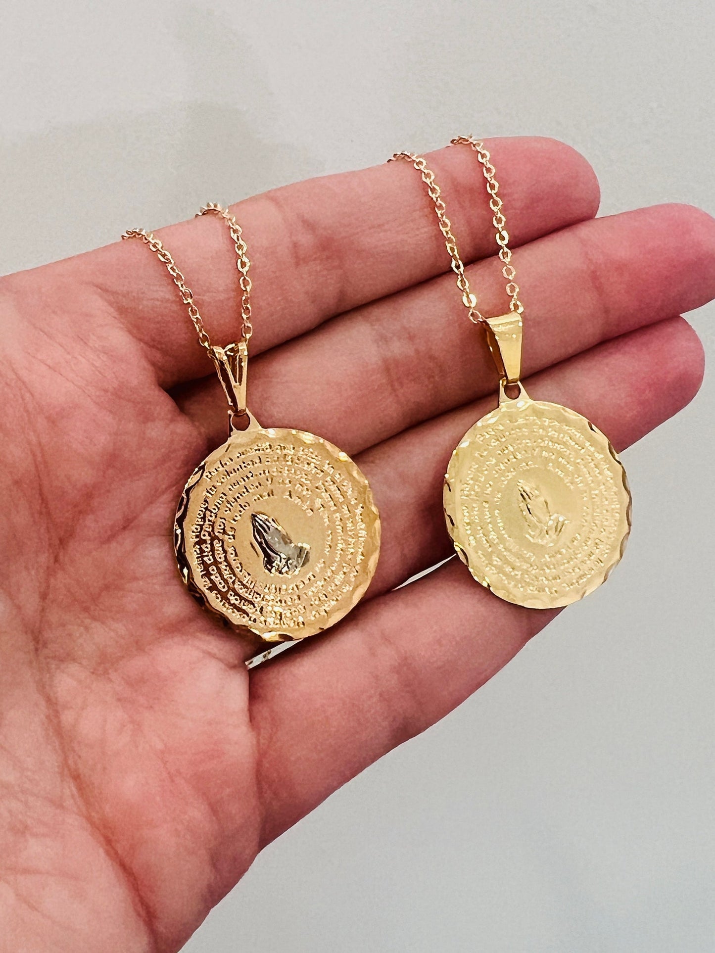 Gold Filled Our Father Prayer Necklace | Portuguese Medal of Faith