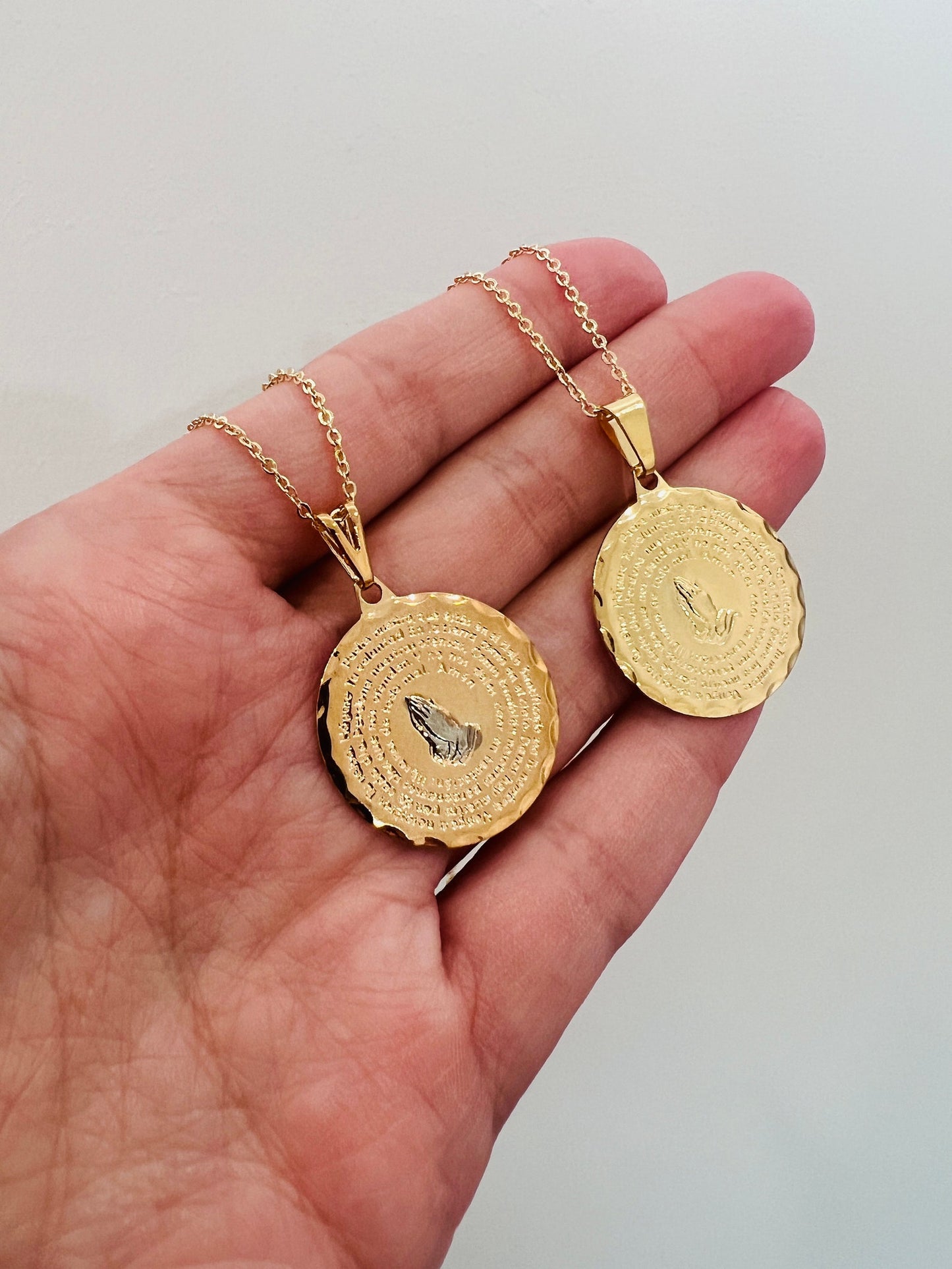 Gold Filled Our Father Prayer Necklace | Portuguese Medal of Faith