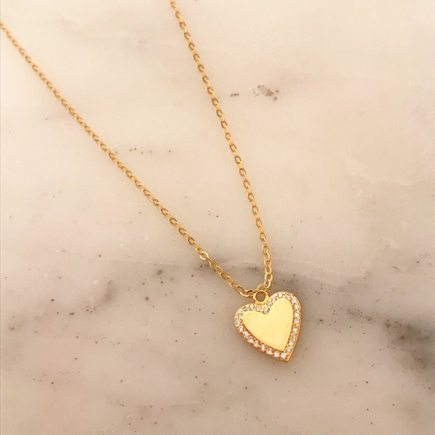 Sterling Silver CZ Heart Necklace | Dainty 10x12mm Charm
