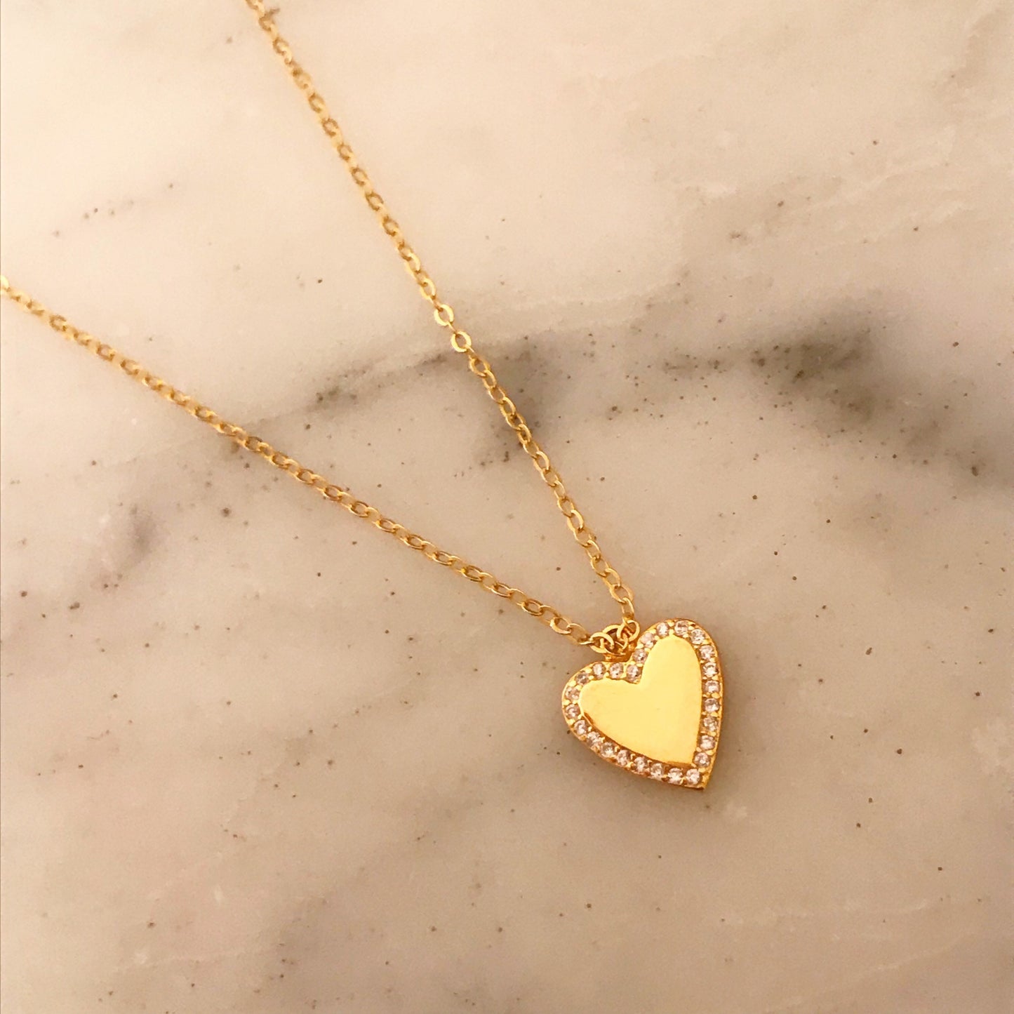 Sterling Silver CZ Heart Necklace | Dainty 10x12mm Charm