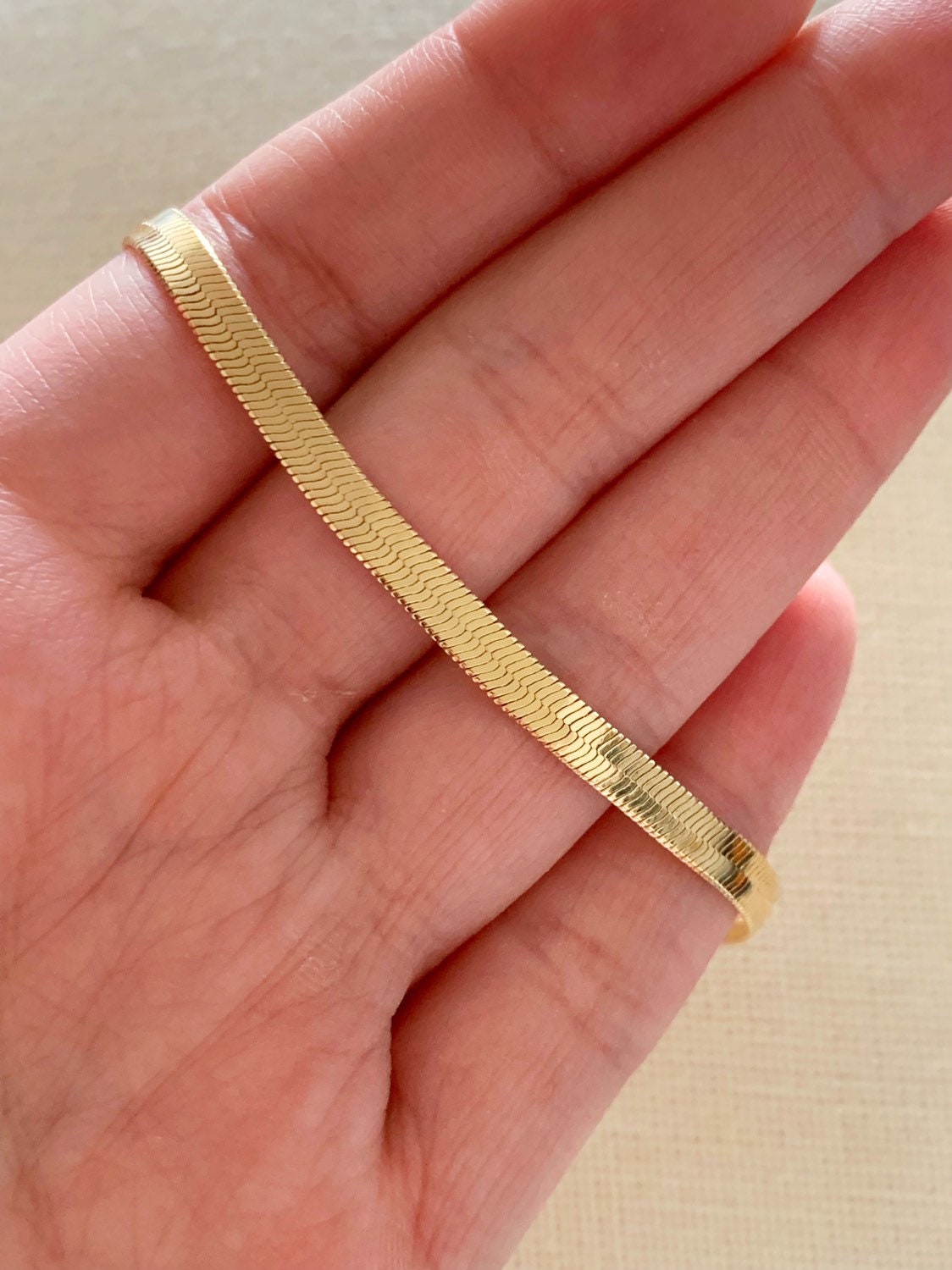 Gold Filled Herringbone Bracelet | 4mm Engraved Shine