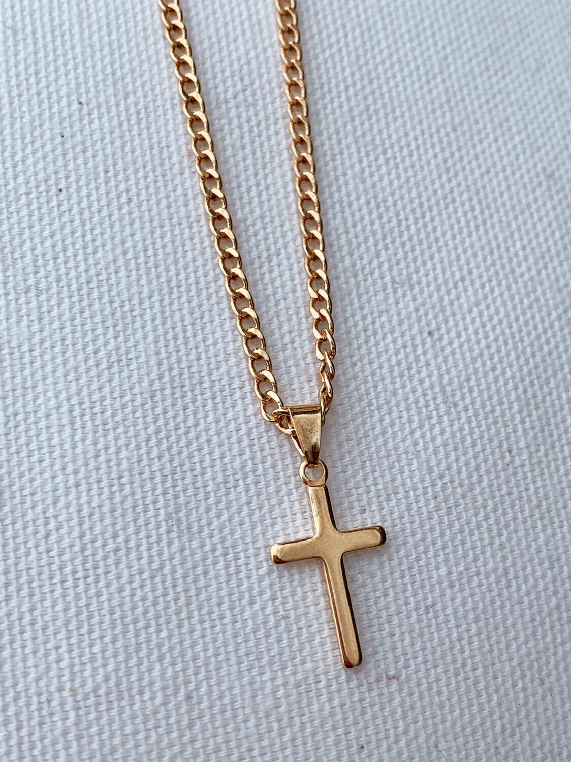 Gold Filled Curb Chain with Cross Pendant | 2mm Bold Design