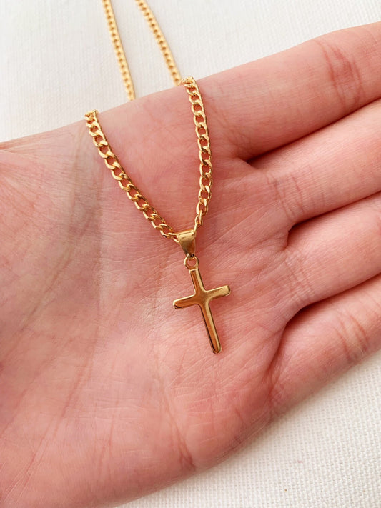 Gold Filled Curb Chain with Cross Pendant | 2mm Bold Design