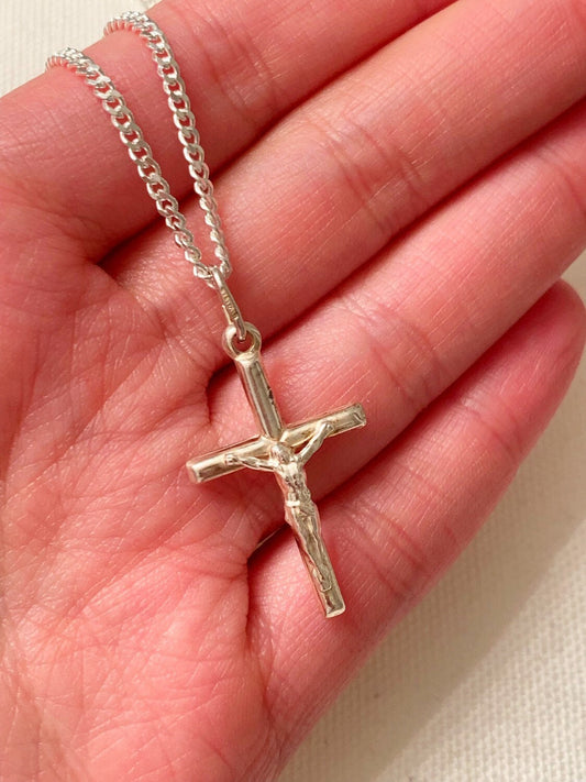 Sterling Silver Curb Necklace | Cross Pendant Jewelry