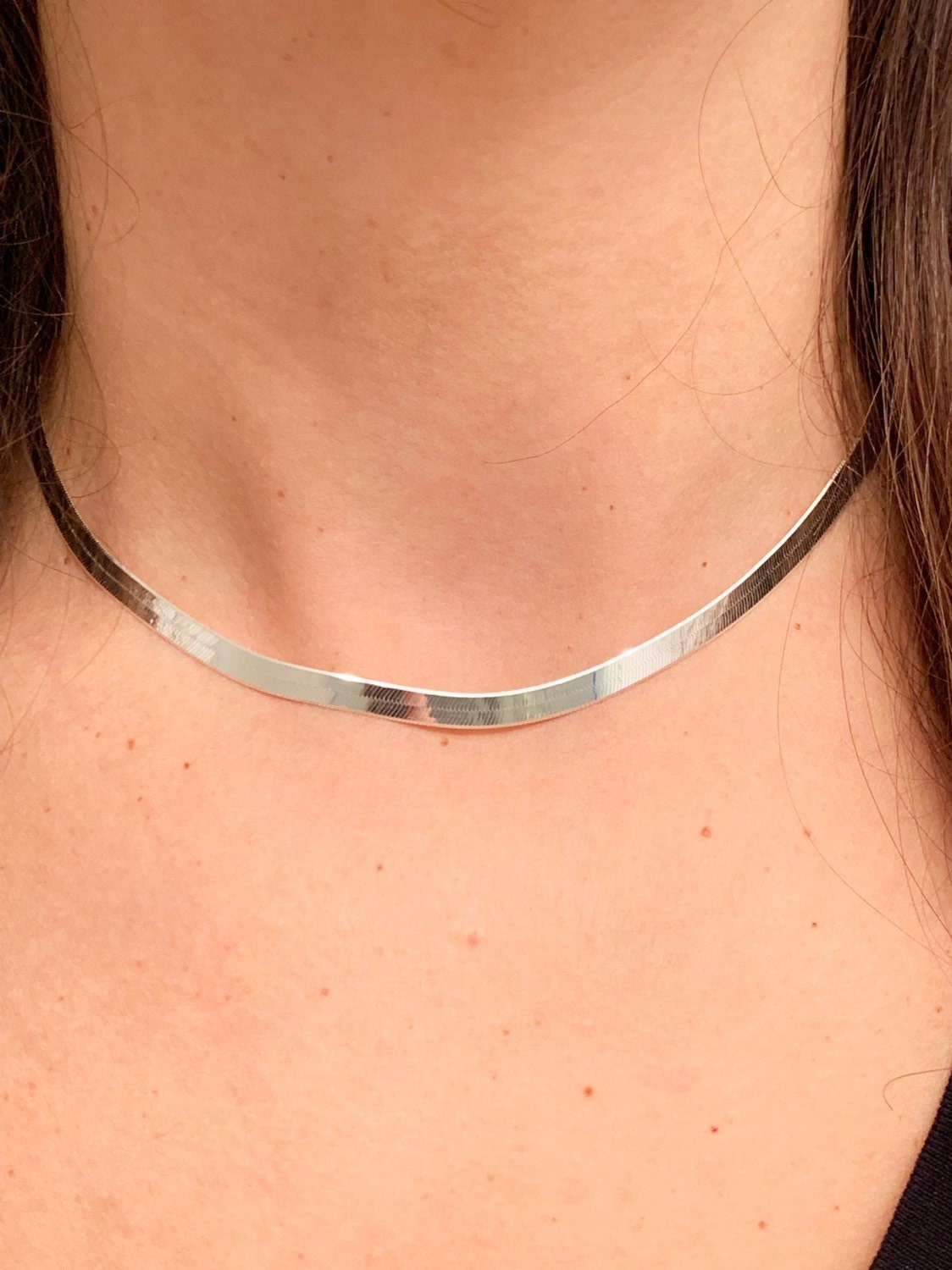 Sterling Silver 4mm Engraved Herringbone Necklace | Sleek, Timeless Shine