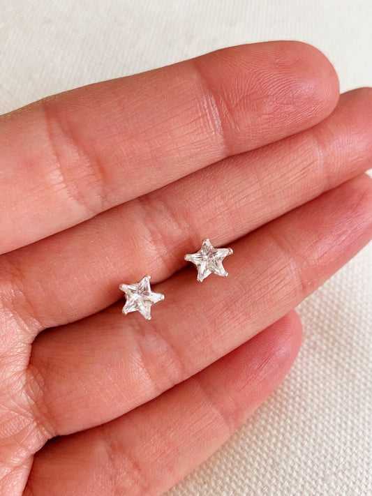 Sterling Silver 7mm CZ Star Studs | Hypoallergenic Shine
