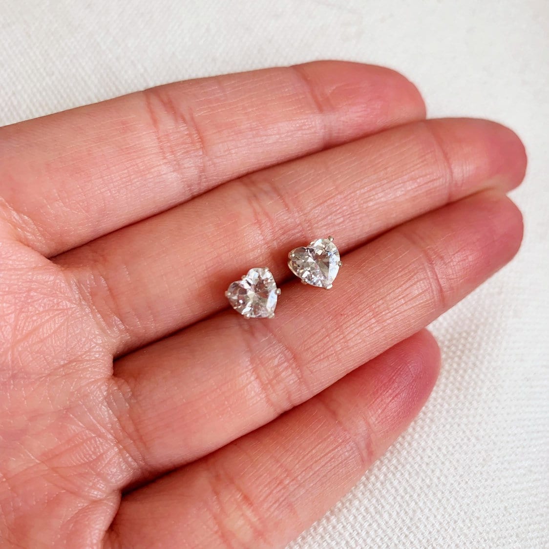 Sterling Silver CZ Heart Stud Earrings | 7mm Dainty Sparkle for Everyday Wear