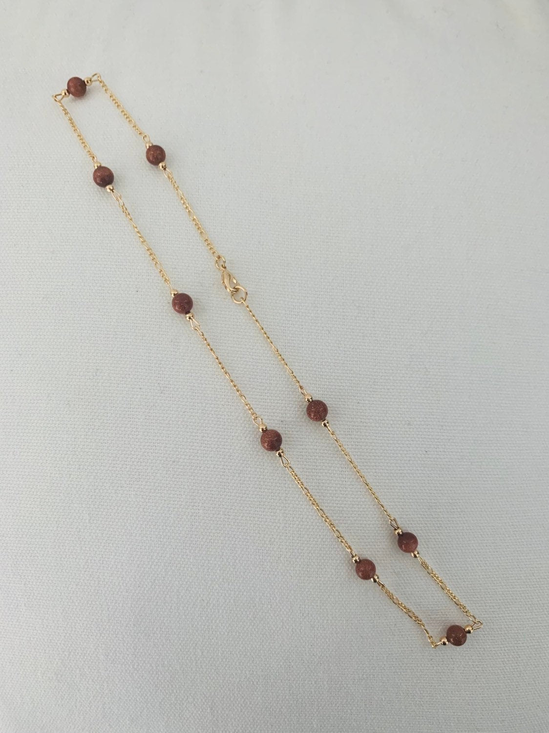 Gold Filled Sandstone Figaro Necklace | Earthy Elegance with a Golden Touch