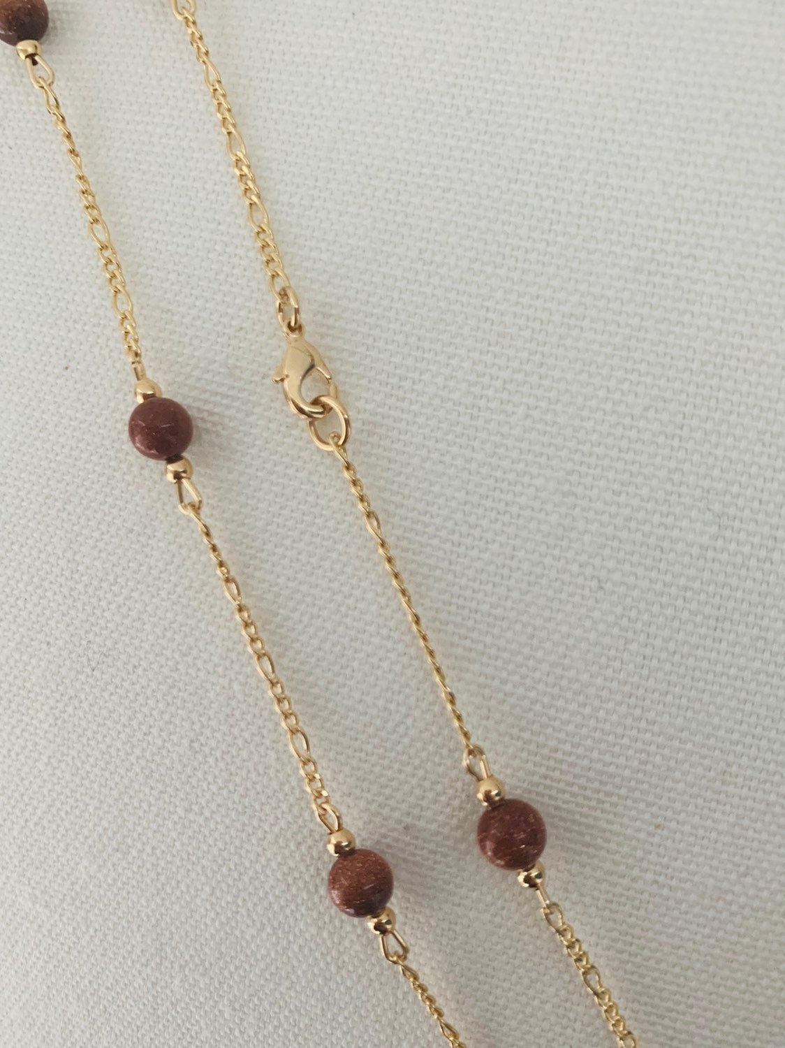 Gold Filled Sandstone Figaro Necklace | Earthy Elegance with a Golden Touch