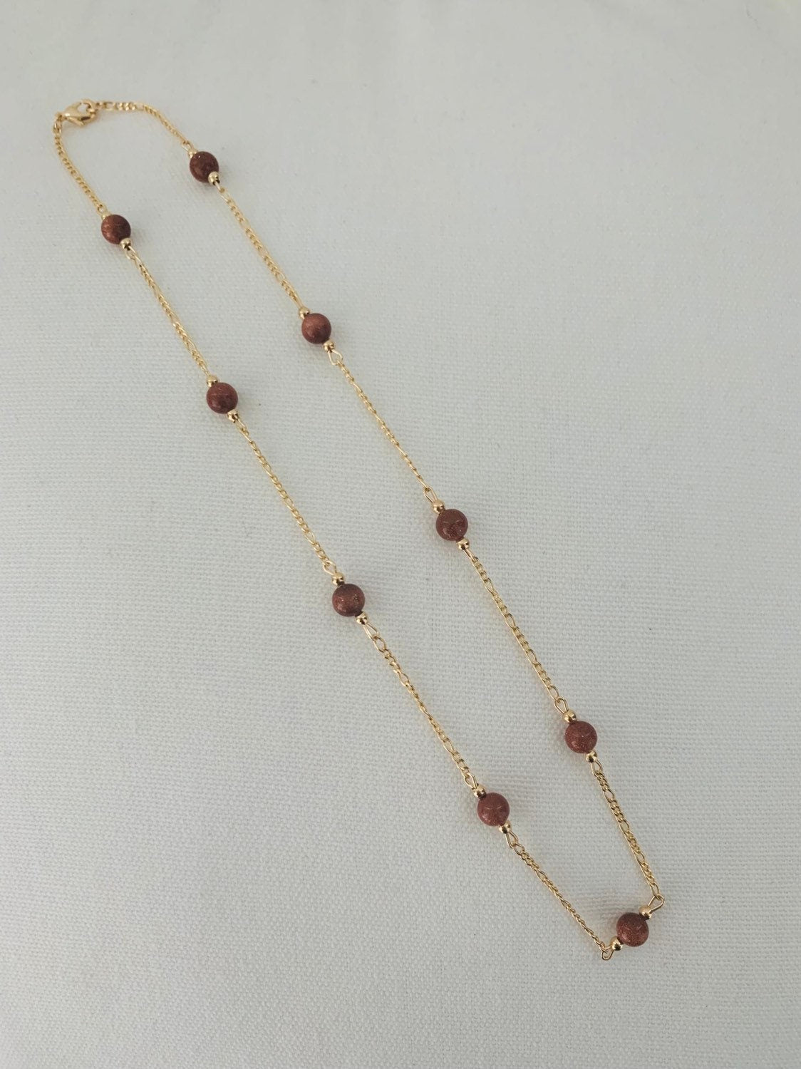 Gold Filled Sandstone Figaro Necklace | Earthy Elegance with a Golden Touch