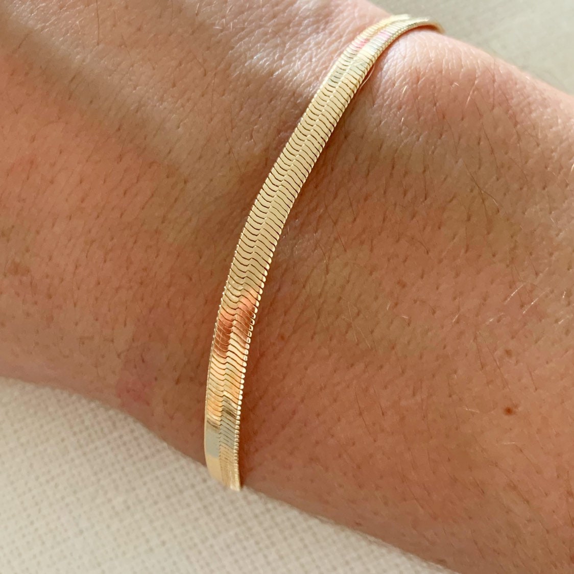 Gold Filled Herringbone Bracelet | 4mm Engraved Shine