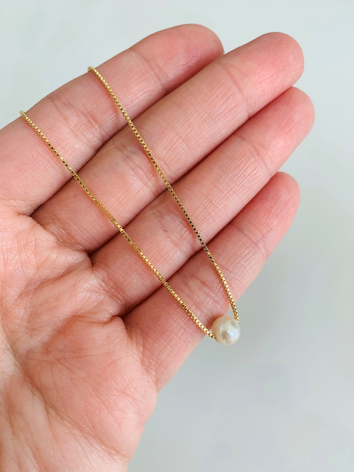 Gold Filled Pearl Box Necklace | 6mm Pearls | Box Chain Design