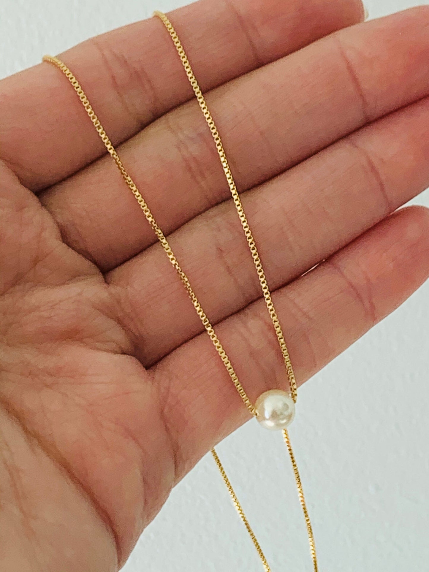 Gold Filled Pearl Box Necklace | 6mm Pearls | Box Chain Design
