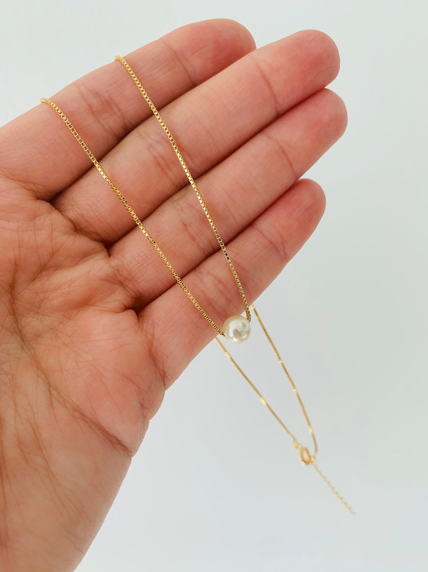 Gold Filled Pearl Box Necklace | 6mm Pearls | Box Chain Design
