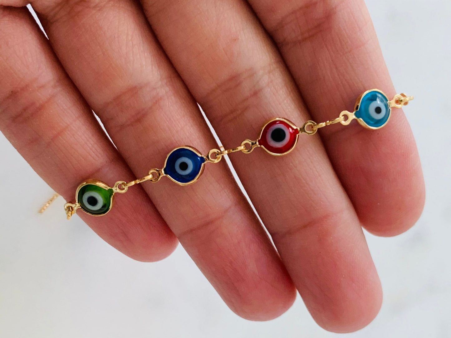 Gold Filled Evil Eye Adjustable Bracelet | Dainty Protection Piece