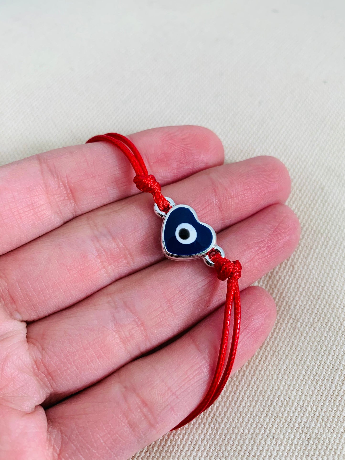 Heart Evil Eye Macrame Bracelet | Adjustable Cord Charm