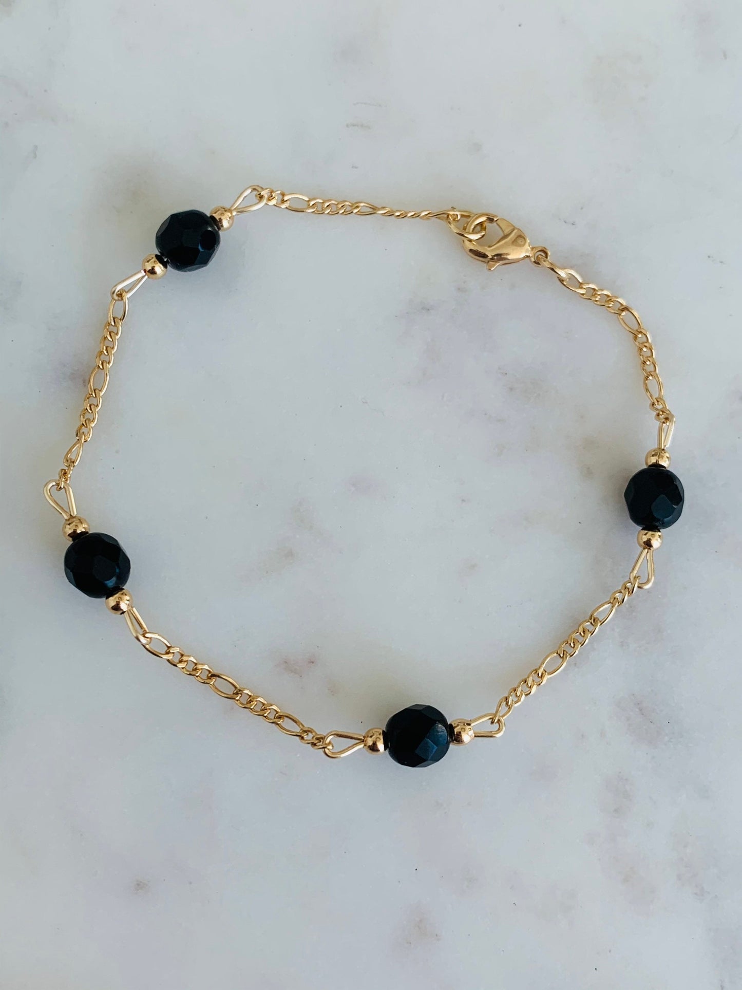 Gold Filled Black Crystal Figaro Bracelet | Bold Shine with a Luxe Edge
