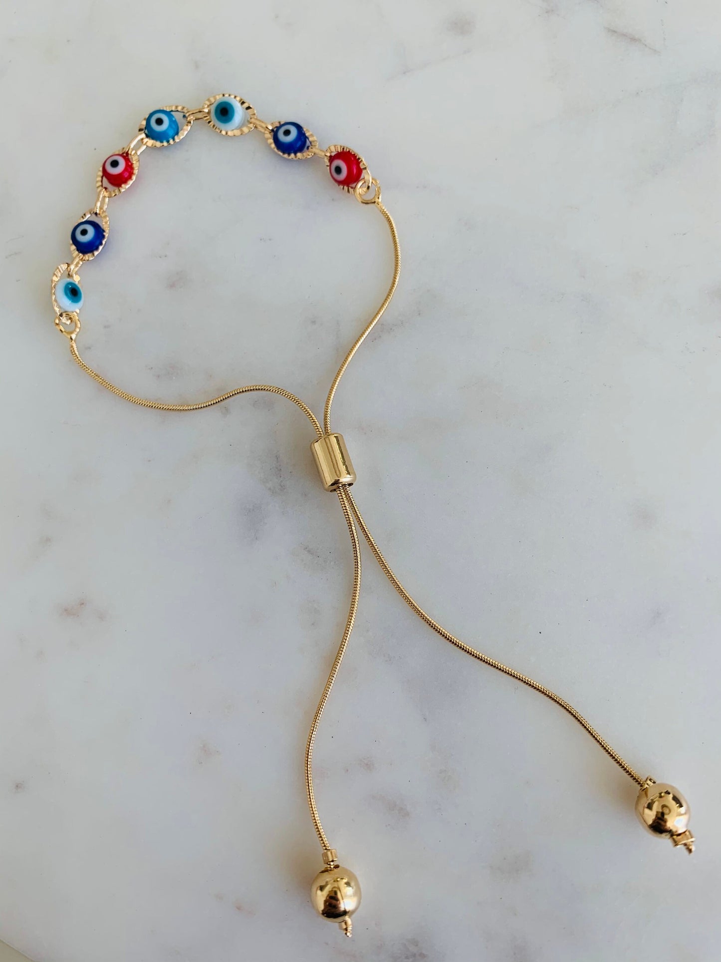 Gold Filled Evil Eye Bracelet | Adjustable Dainty Charm